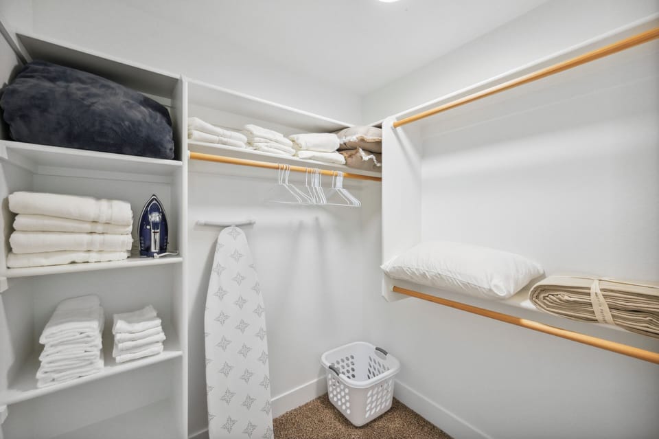 1st-Bedroom (Primary) Walk-in Closet | Store Extra Linens | Iron & Iron Board | Store Pack n Play