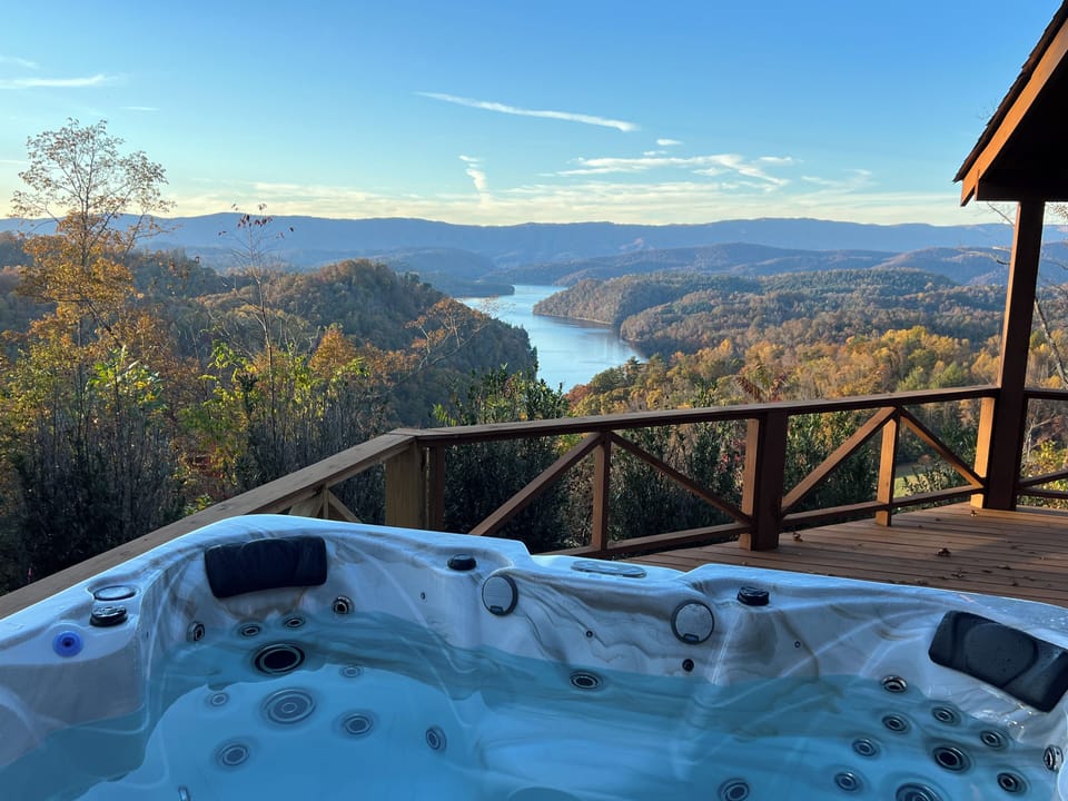 Hot tub overlooking Lake Watauga