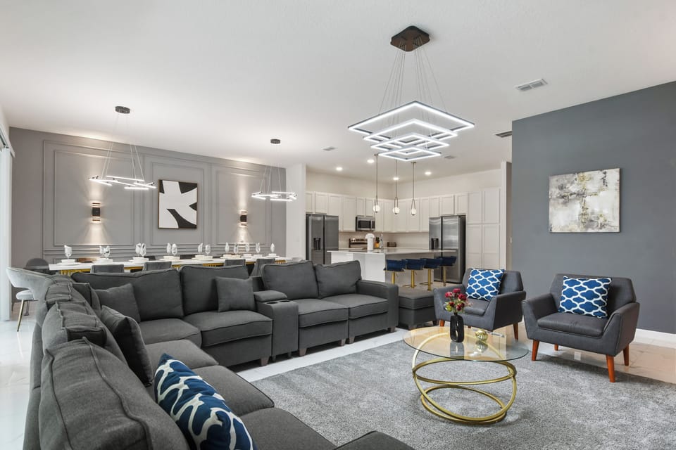 Open-concept layout with designer kitchen, luxe dining, and stylish living space
