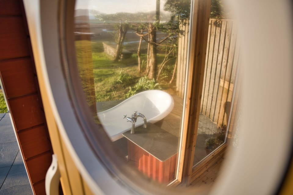 Sauna and outdoor bath with hot and cold tap
