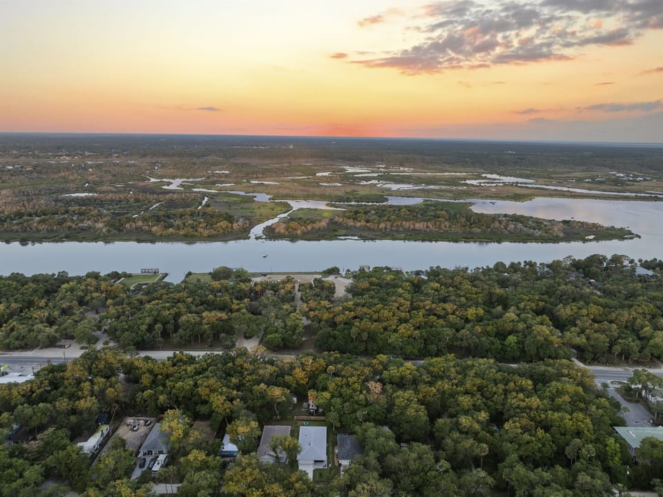 Stunning aerial view overlooking Bings Landing and the Intracoastal Waterway showcasing the beauty that surrounds your stay.