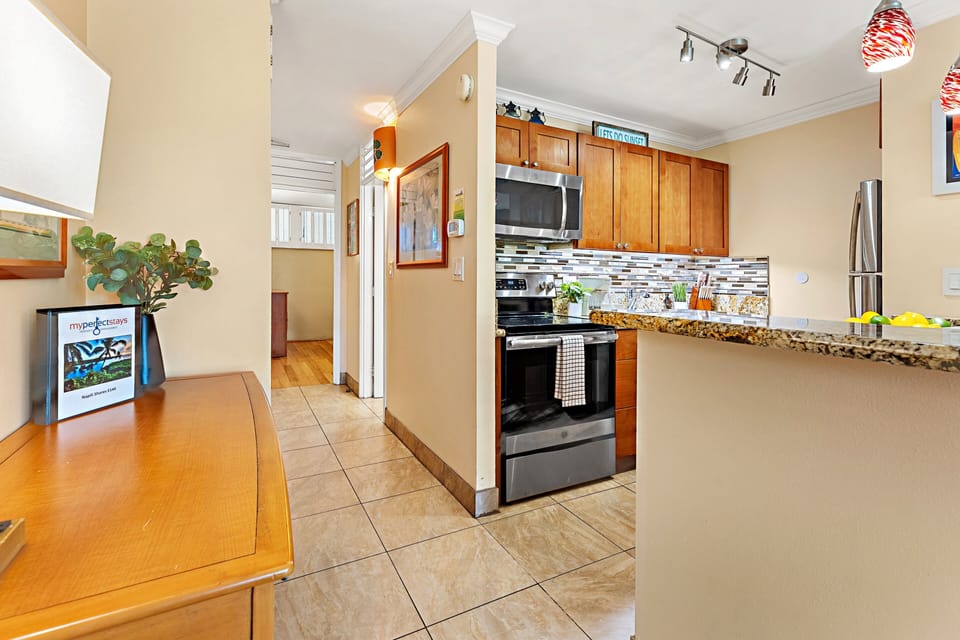 Tile flooring throughout the condo
