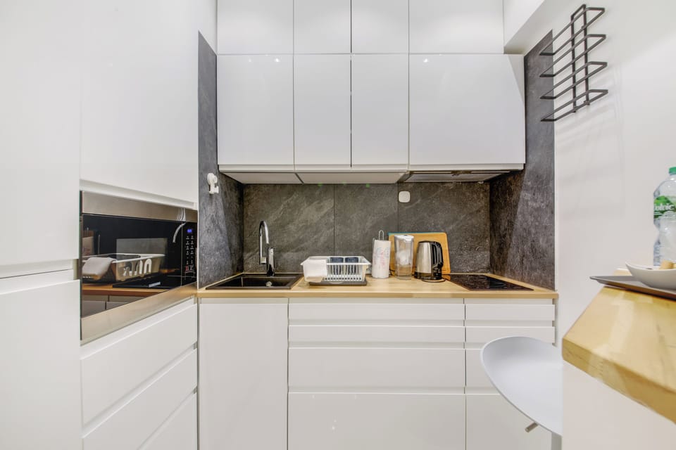 separate modern kitchen with coffee machine 