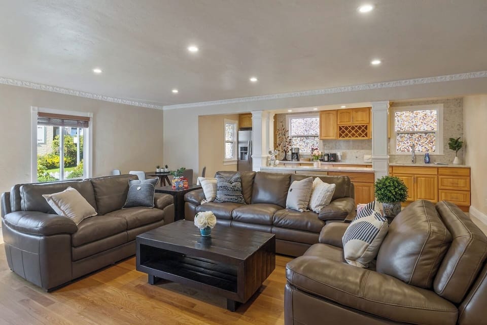 Our living room with large sofas.