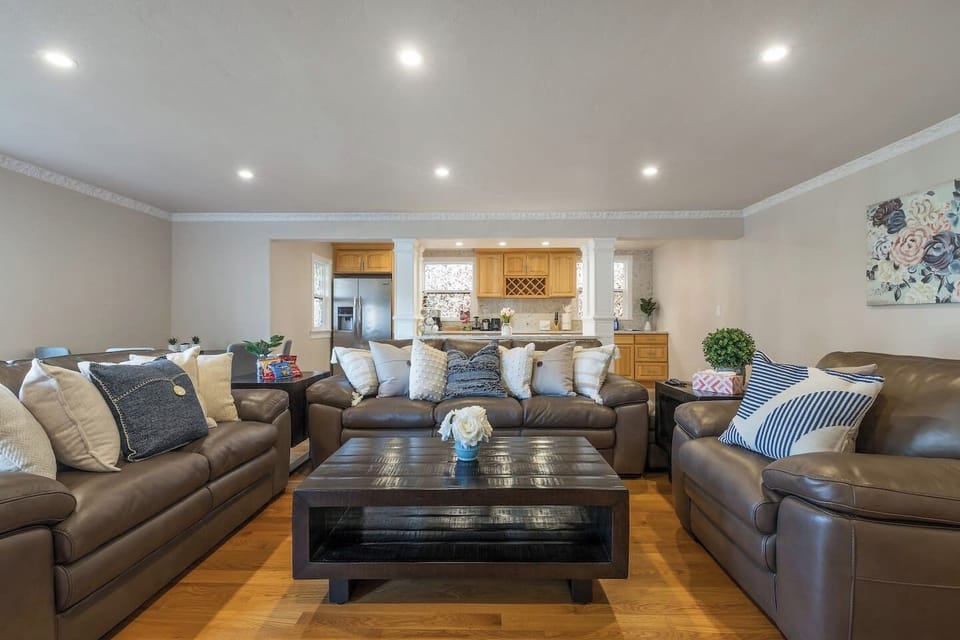 Our living room with large sofas.