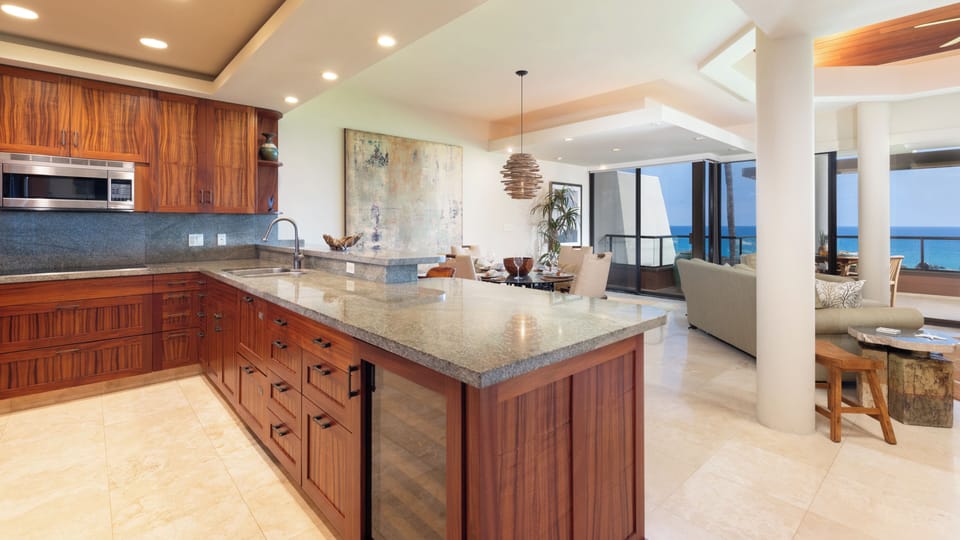 Well equipped gourmet kitchen with Wine Fridge, Spices, oils and other essentials