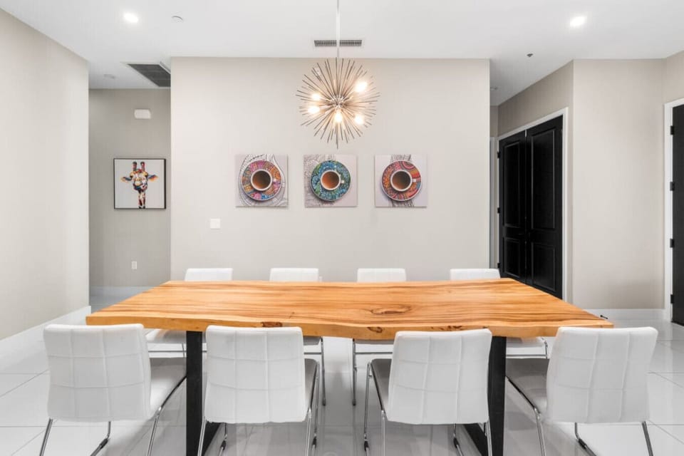 Spacious dining area is perfect for family meals or evening game nights.