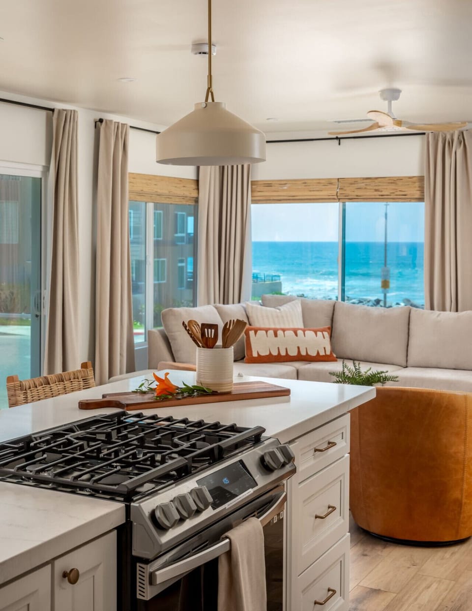 Experience the open living space with ocean views.
