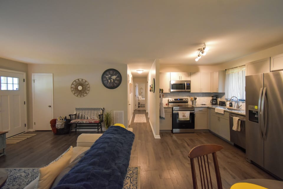 Open concept of main living room and kitchen