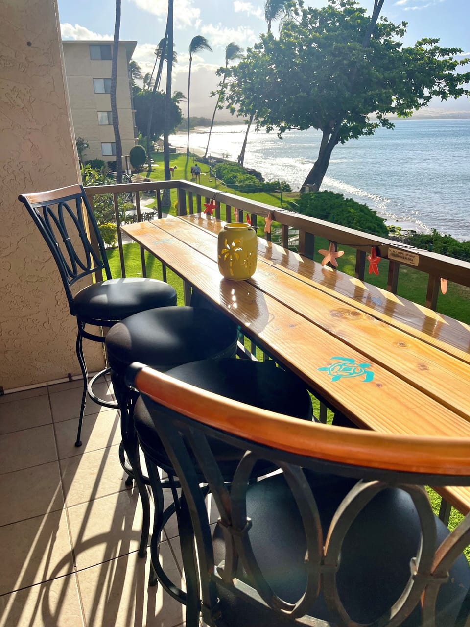 View from the Lanai looking toward Kihei, Haleakala, and Maalaea Beach