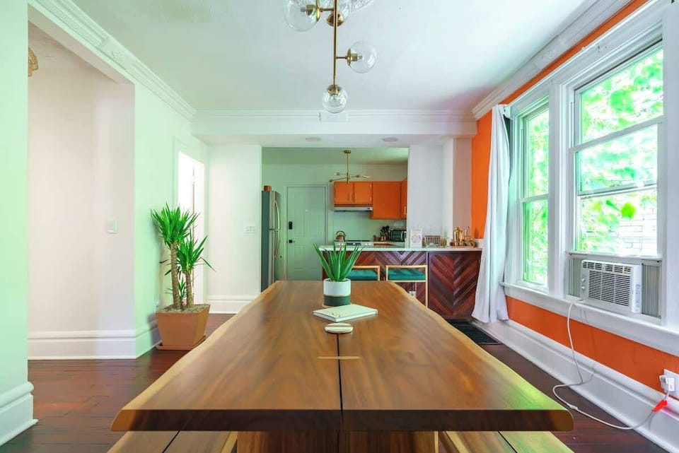 Enjoy hearty meals around our rustic farmhouse dining table, crafted from reclaimed wood. Its sturdy design and natural finish bring a touch of countryside charm to your dining area. Perfect for family gatherings and cozy dinners