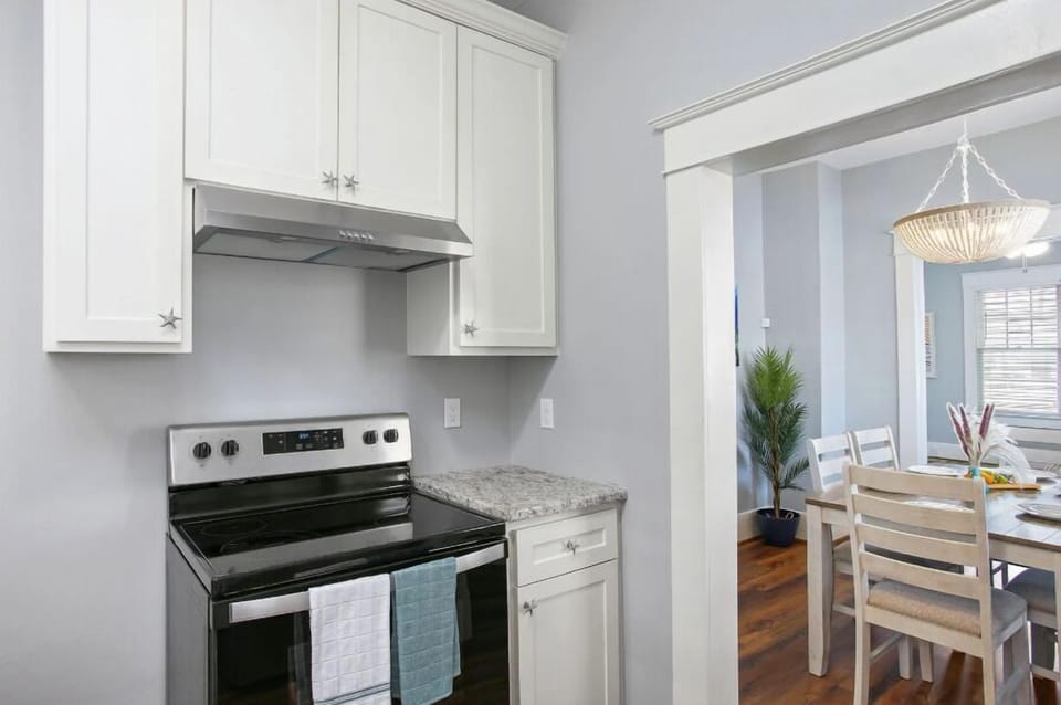 Fully equipped kitchen. A coffee station will be provided, with two packs of coffee that make 10-12 cups each, individual sugar, creamer and sweetener!