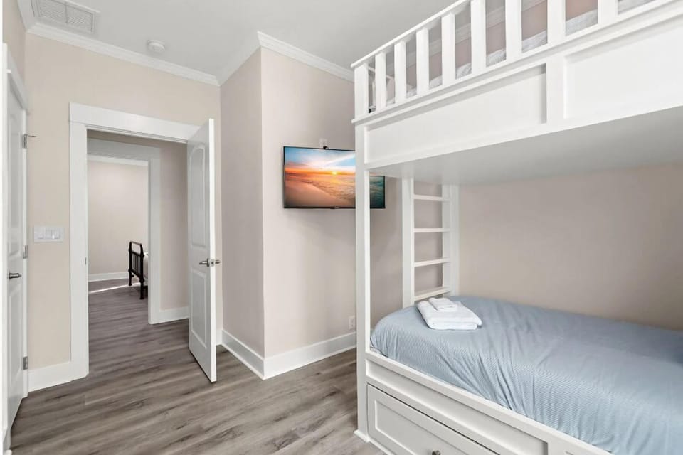 Kids will love this cool bunkroom, with streaming TV!