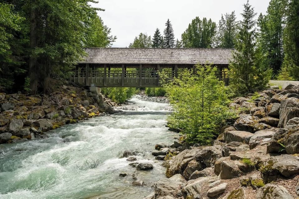 - The nearby Fitzsimmons Creek with charming covered bridge surrounded by pines - Peaceful spot to stroll and enjoy Whistler’s natural mountain beauty - Flowing water and forest trails create a perfect photo backdrop
