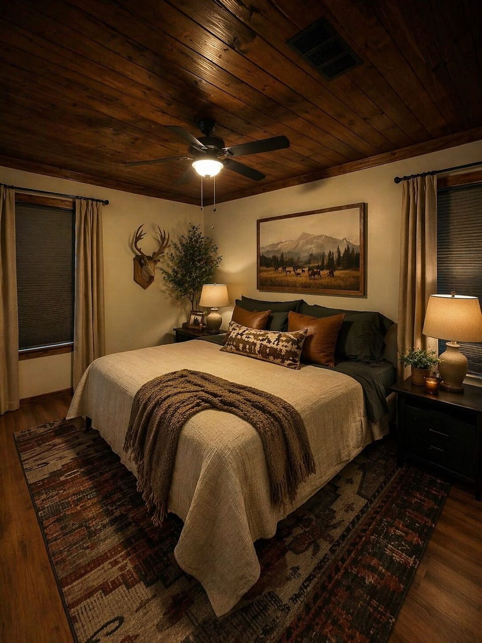 Master bedroom with attached half bath and walk in closet