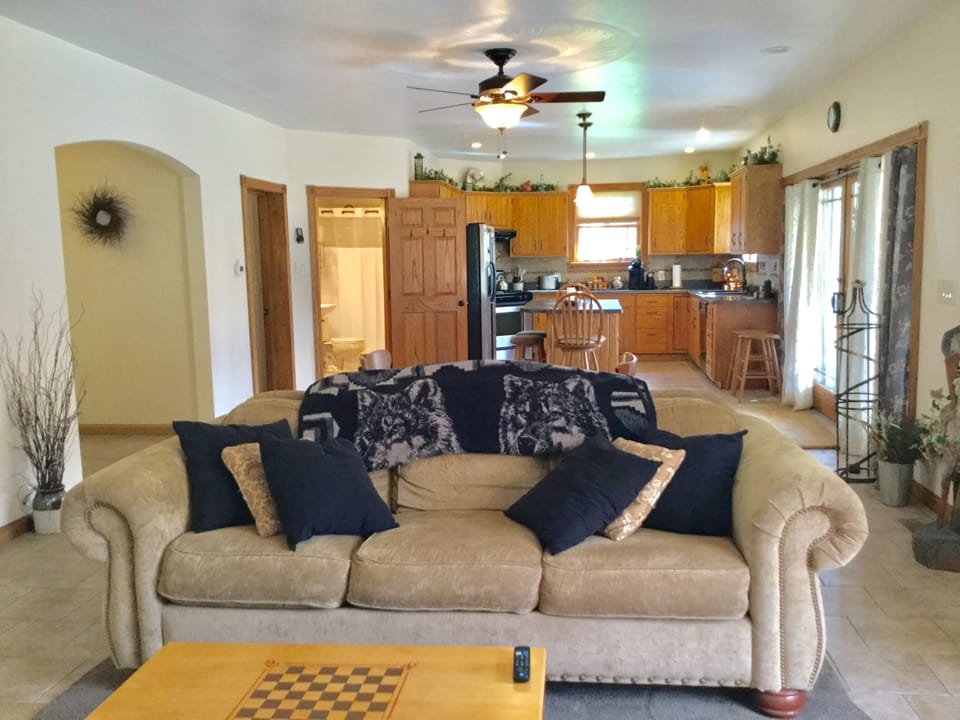 Spacious open concept living, dinning and kitchen space.