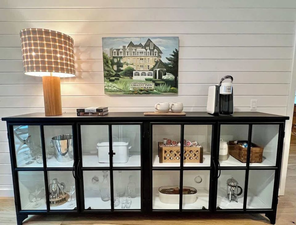 Glass Cabin: Coffee Bar: coffee, tea, sugar, and creamers are provided.