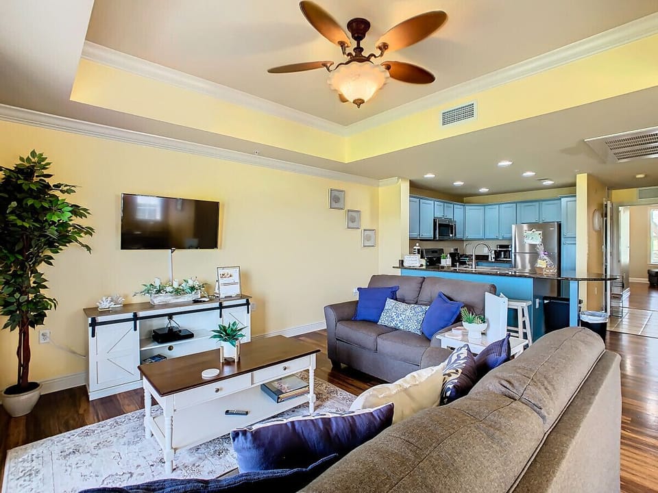 Bright living room with comfortable couches