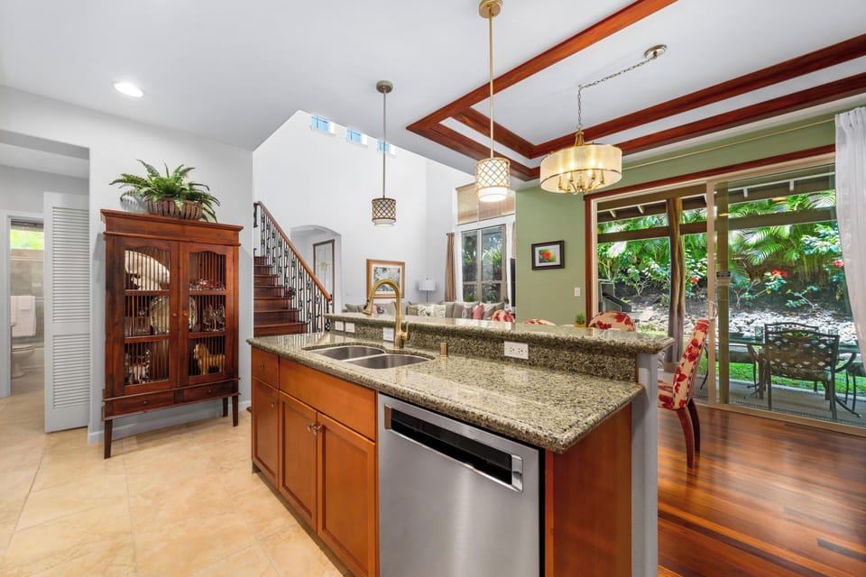 Full kitchen with granite counters and stainless steel appliances