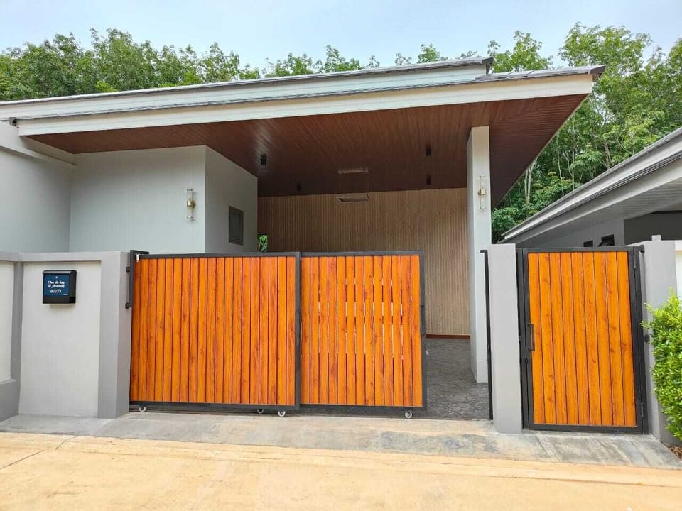 Villa entry with secure on-site parking