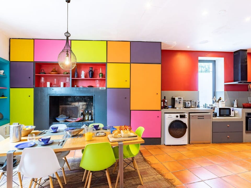 Cabinetry, Table, Property, Furniture, Product, Countertop, Orange, Home Appliance, Lighting, Kitchen