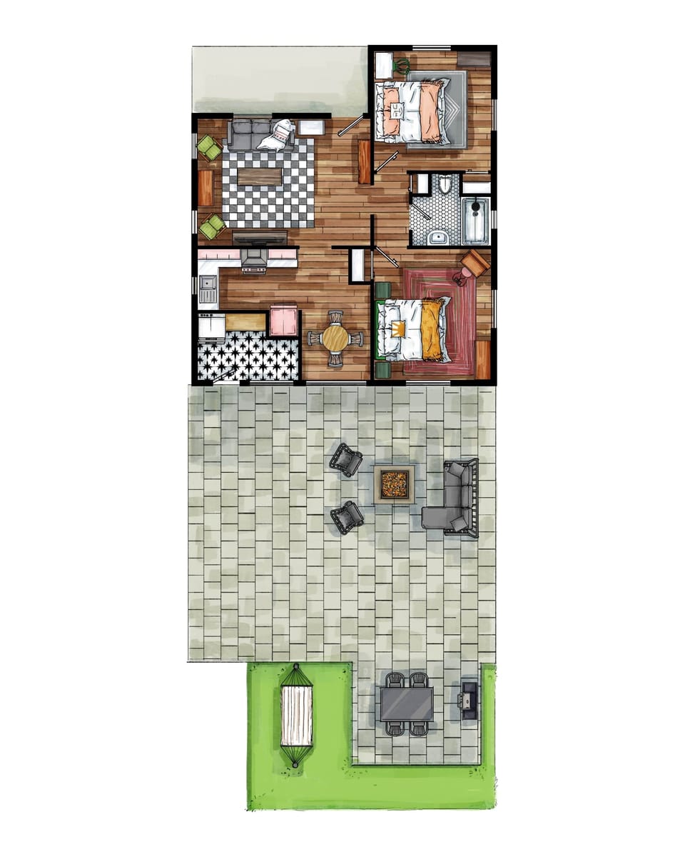 Spacious open-concept living room and fully equipped kitchen awaits you!