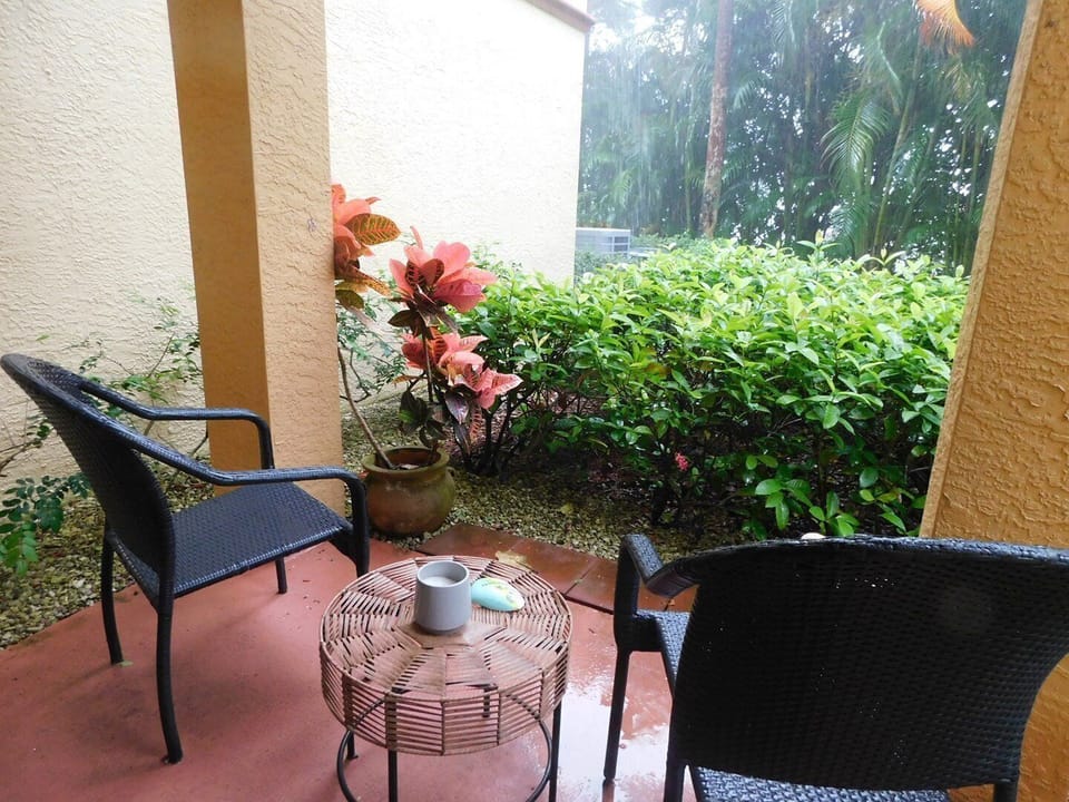 Patio with lush tropical view