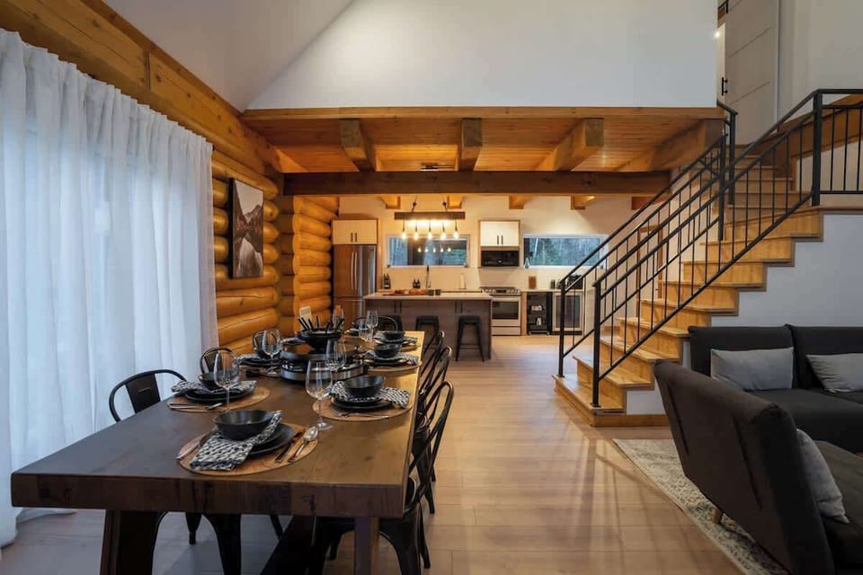 Open-plan living room, dining room and kitchen on main floor.