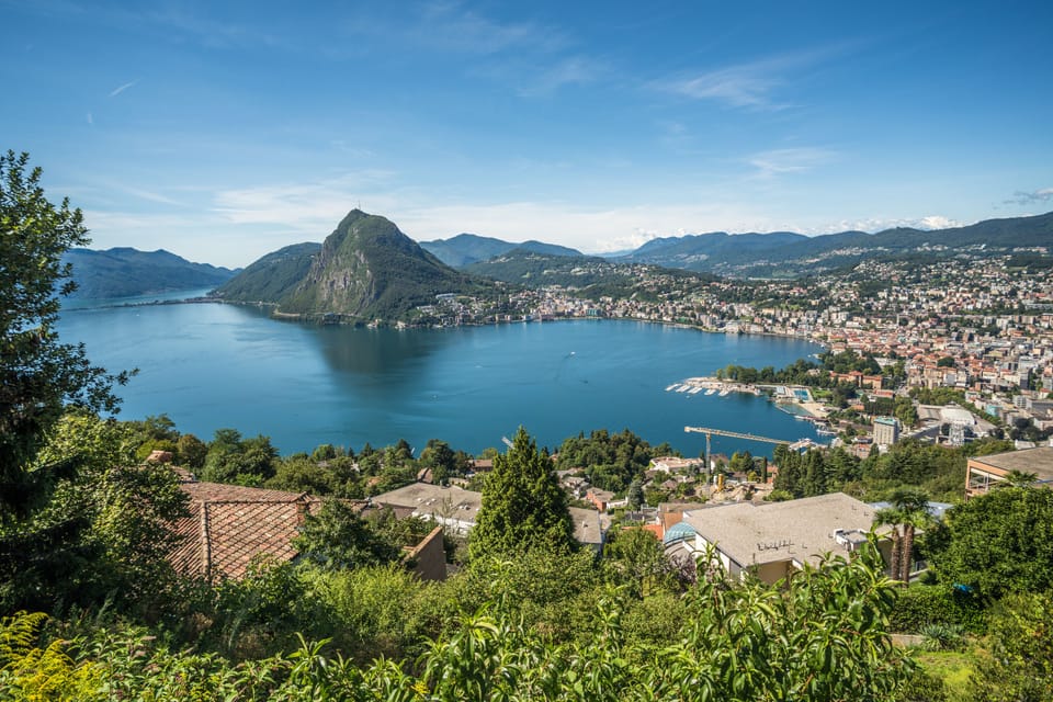 Panoramic view of Lugano and Lake Lugano