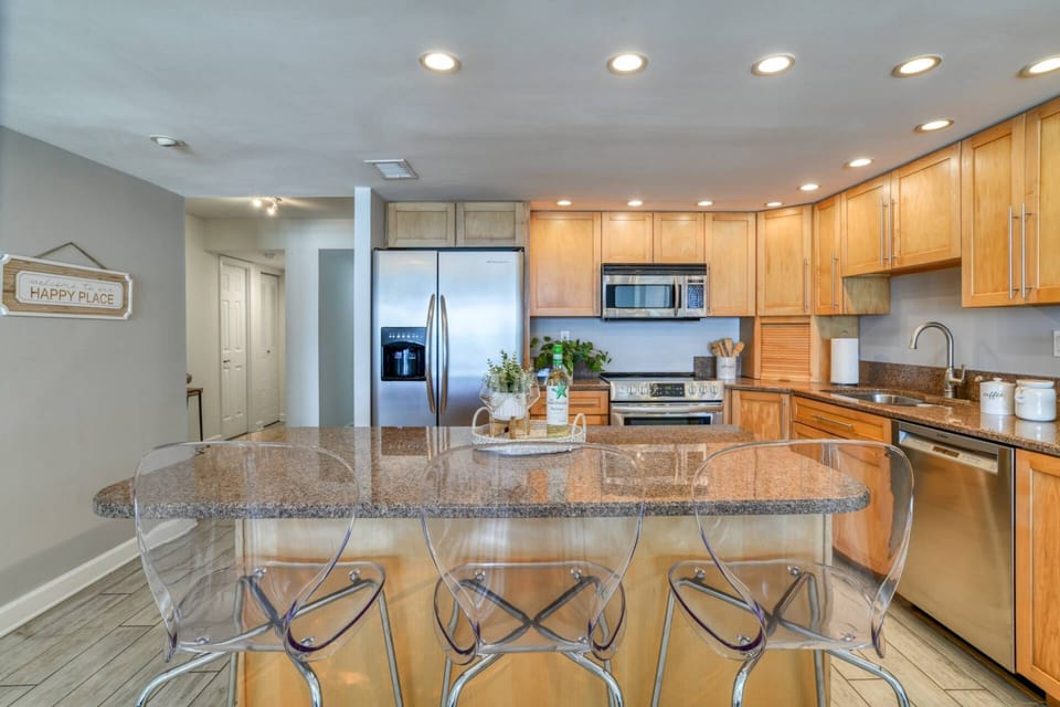 Grab a seat at the large island to enjoy a meal and chat with the cook!