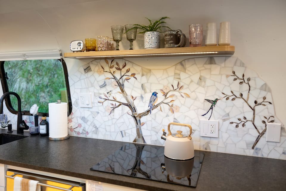 Custom glass mosaic backsplash. 