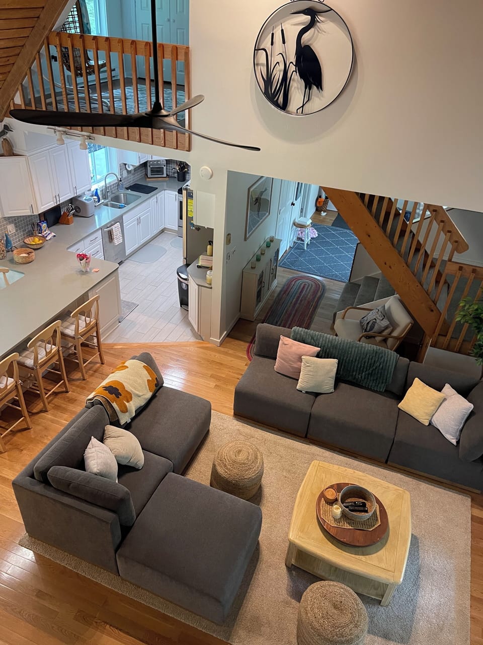 2 upstairs loft style bedrooms each have their own separate staircases