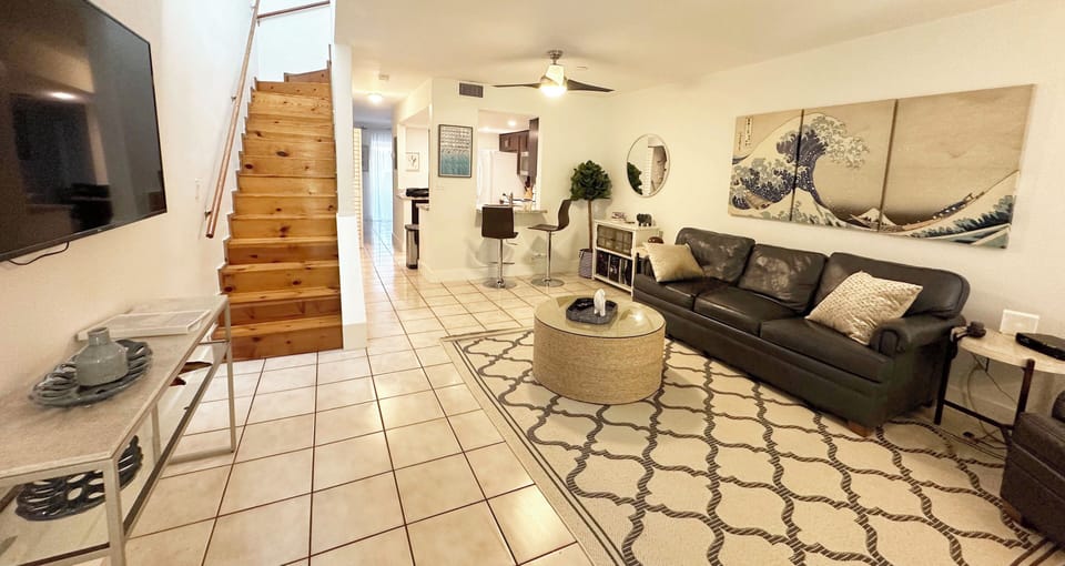 Living room. Stairs to the bedrooms.