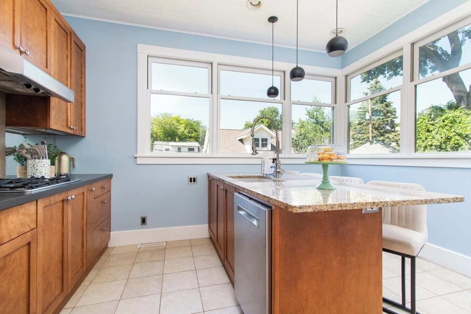 Cook up your favorites with our complete kitchen setup—featuring cookware, dishes, coffee maker, toaster, stove, oven, microwave, refrigerator, and more!