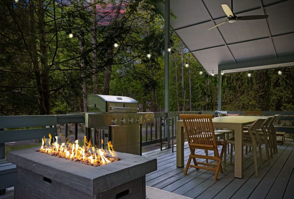 Enjoy dinner al fresco on our covered deck with a gas grill and fire pit