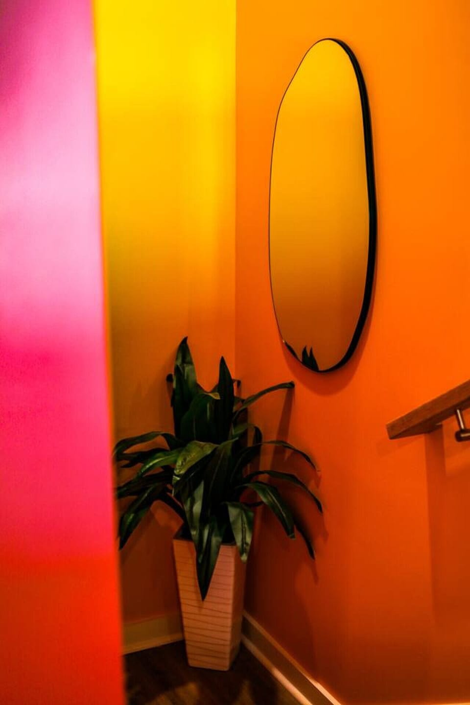 Insta-worthy entryway with fun neon lighting and bold design—your first photo op starts the moment you walk in!