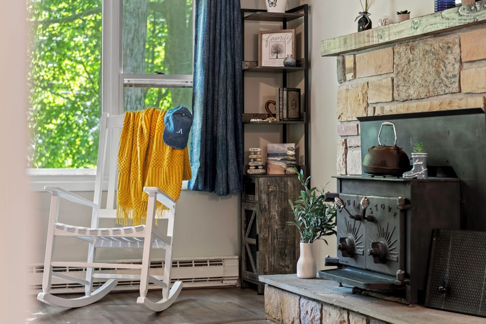 Wood-burning fireplace in the living room.