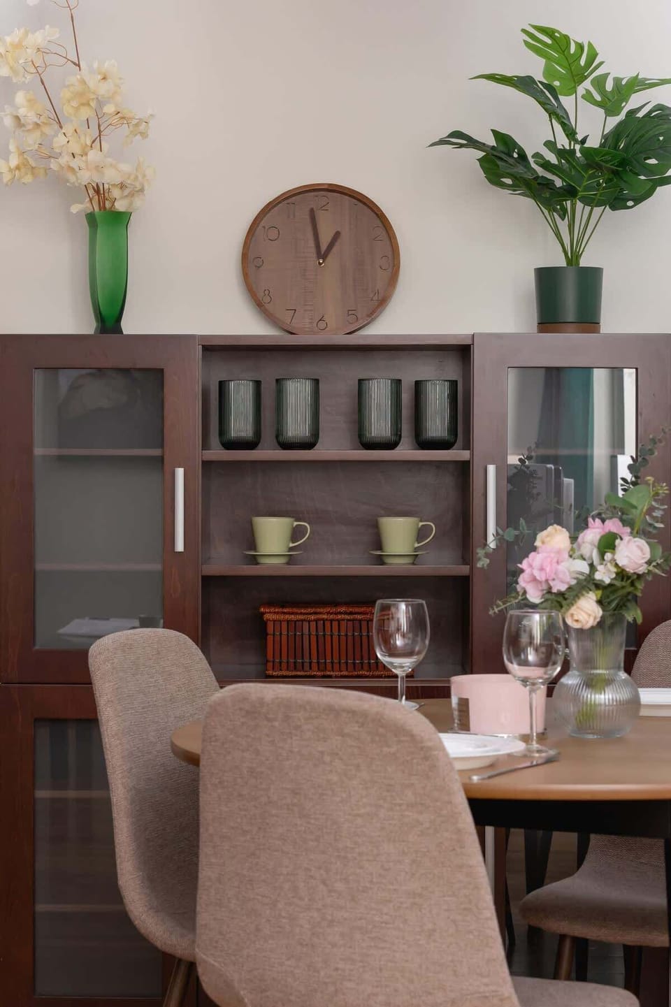 Dining table and chairs.