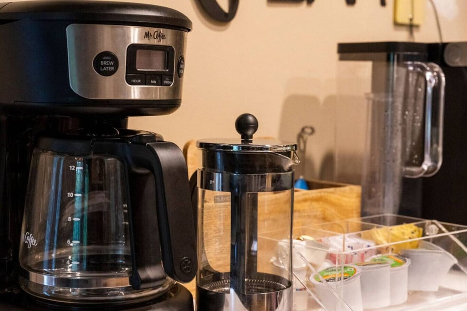 A standard coffee maker and French Press are also provided for the coffee lovers in your group.