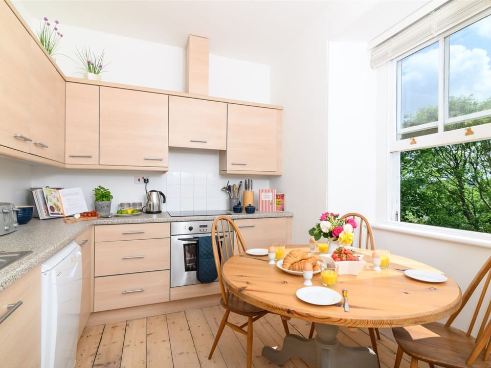 Spacious well equipped kitchen, sea views.