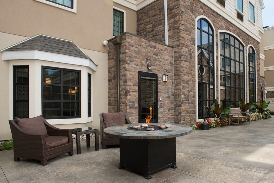 Relax in the outdoor communal area.