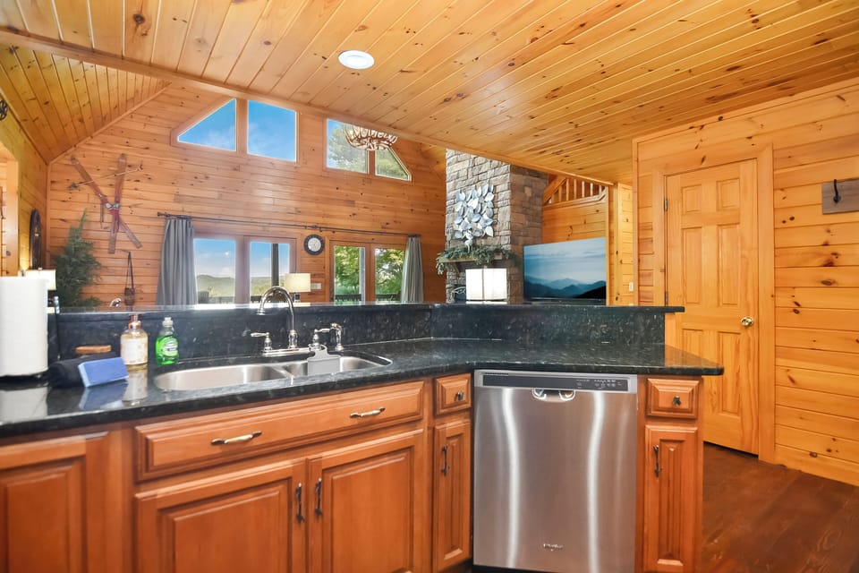 Kitchen has a modern yet rustic feel, with ample natural light!