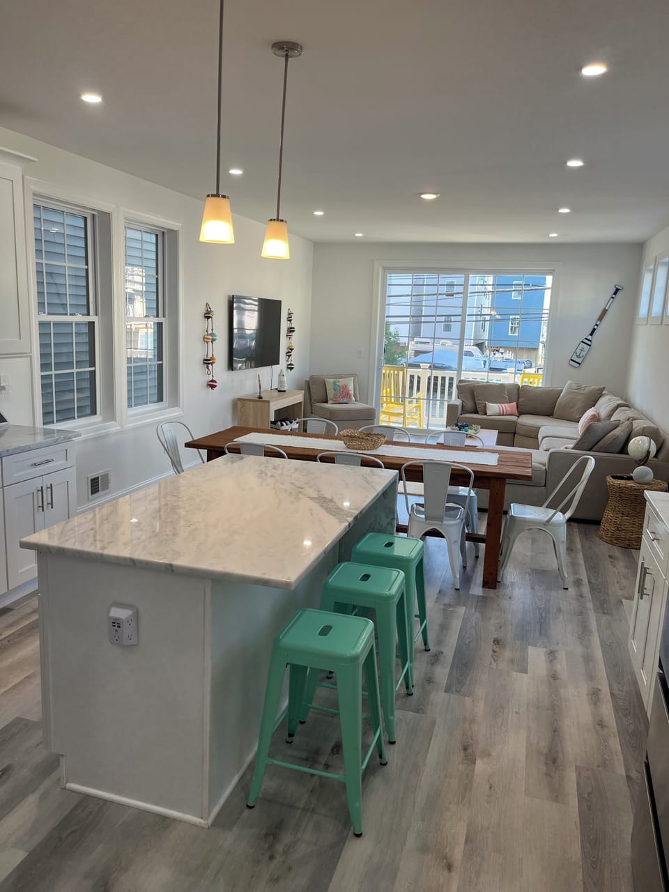 Open concept, kitchen, dining, living.