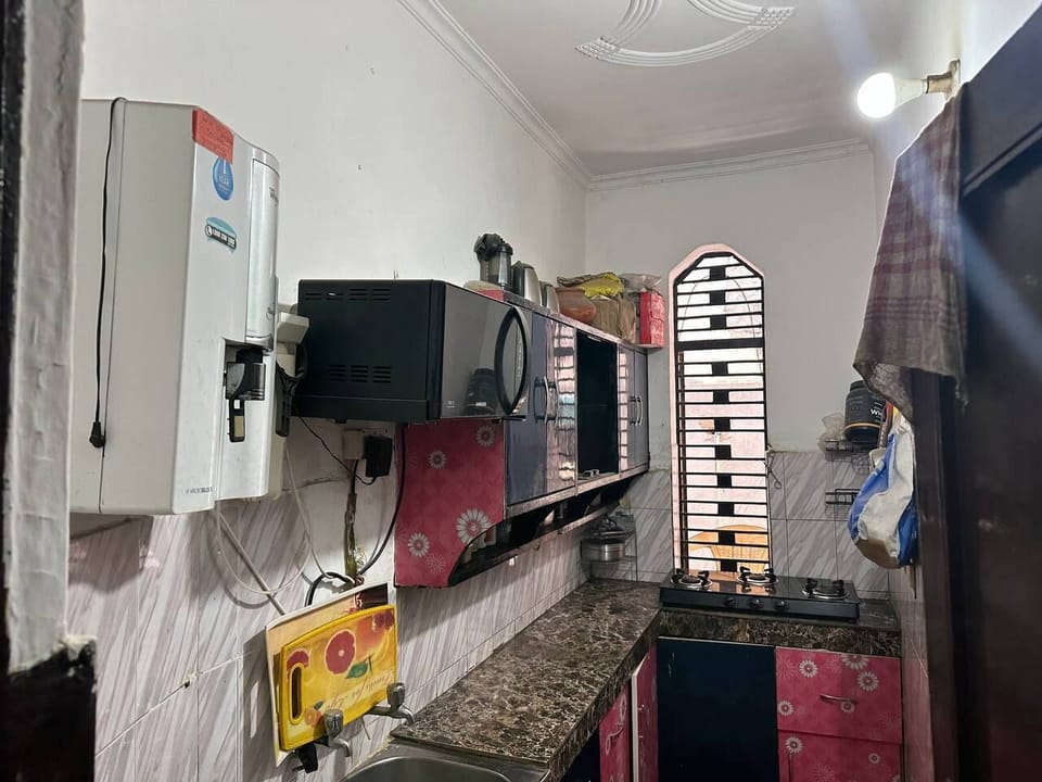 kitchen , gas stove, microwave