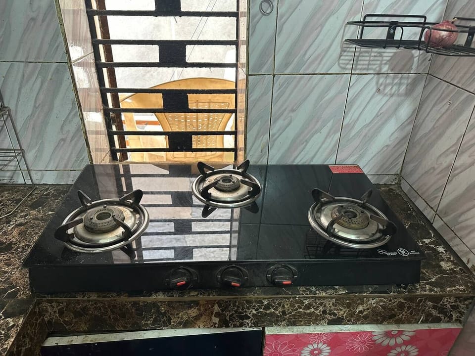 kitchen , gas stove, microwave