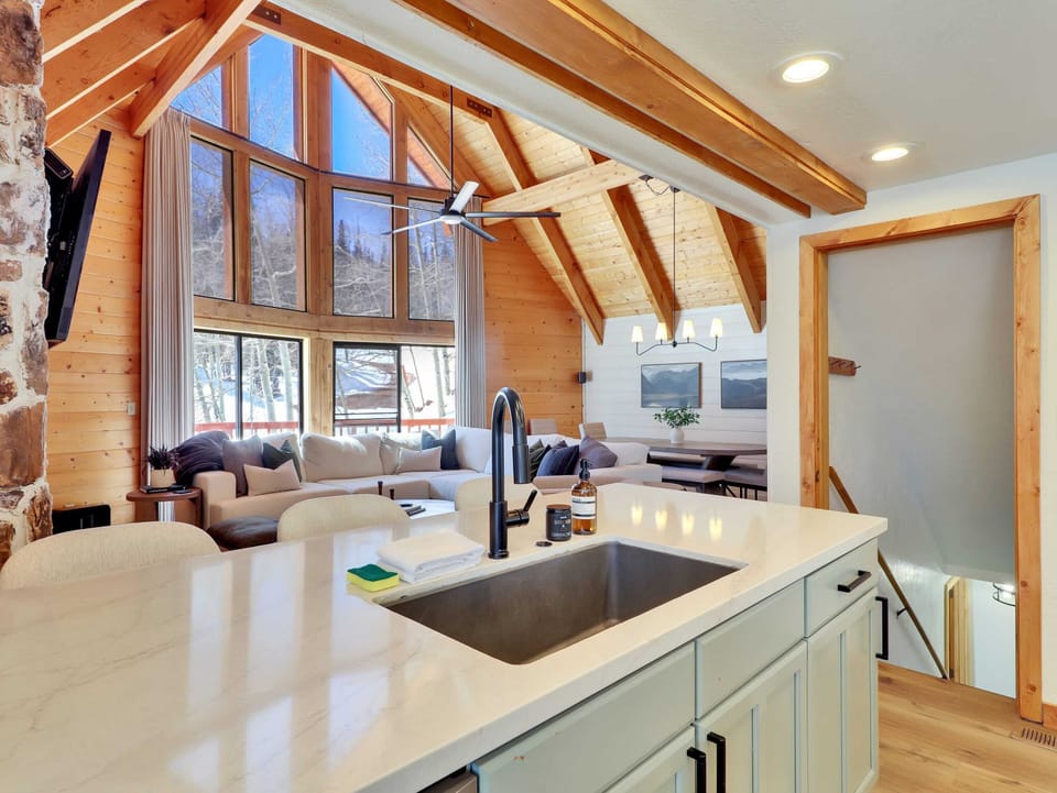 Prepare meals with a view of the snowy outdoors.