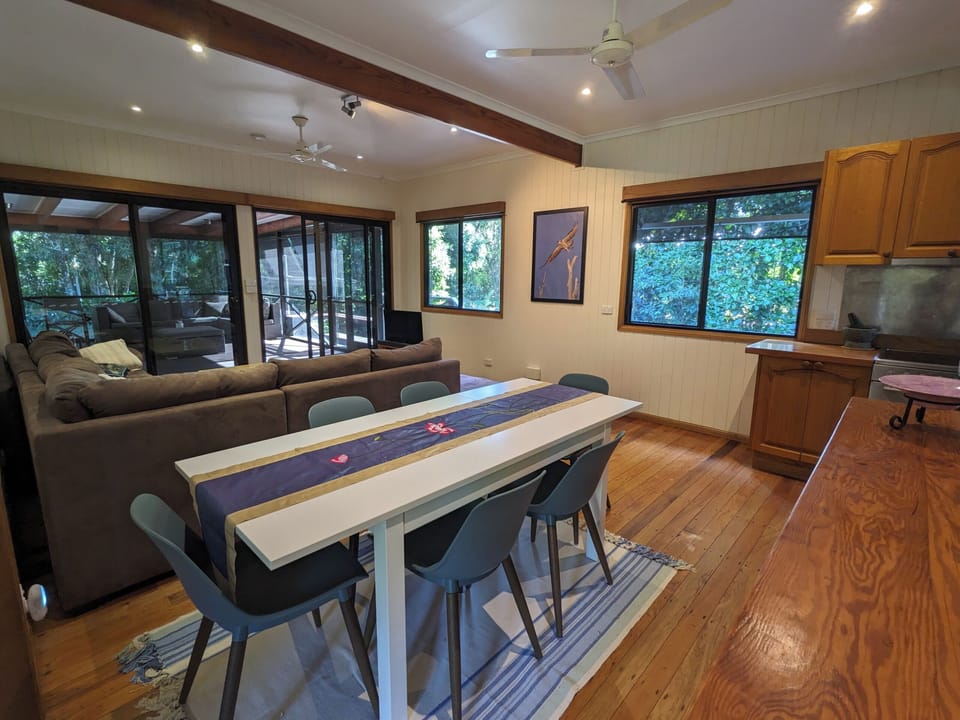 Enjoy a warm meal at the indoor dining table.