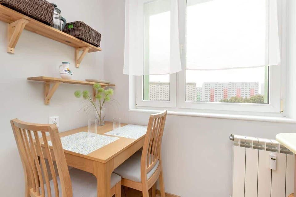 The kitchen features a stylish and functional design. 