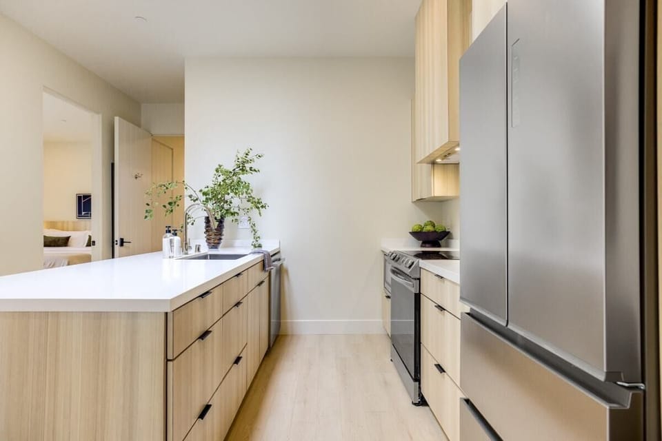 Full kitchen: Nespresso, fridge, stove/oven, plates and utensils,dishwasher