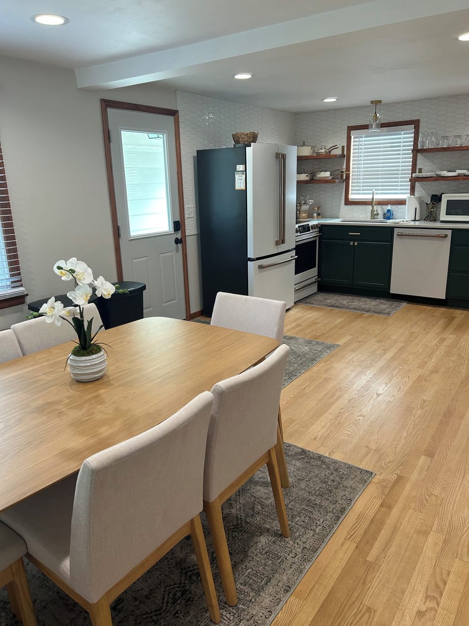 Large full size kitchen is open to the dinette.